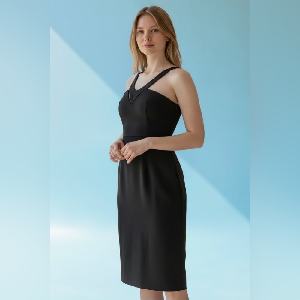 Lulu's Black Asymmetric Strap Midi Dress
